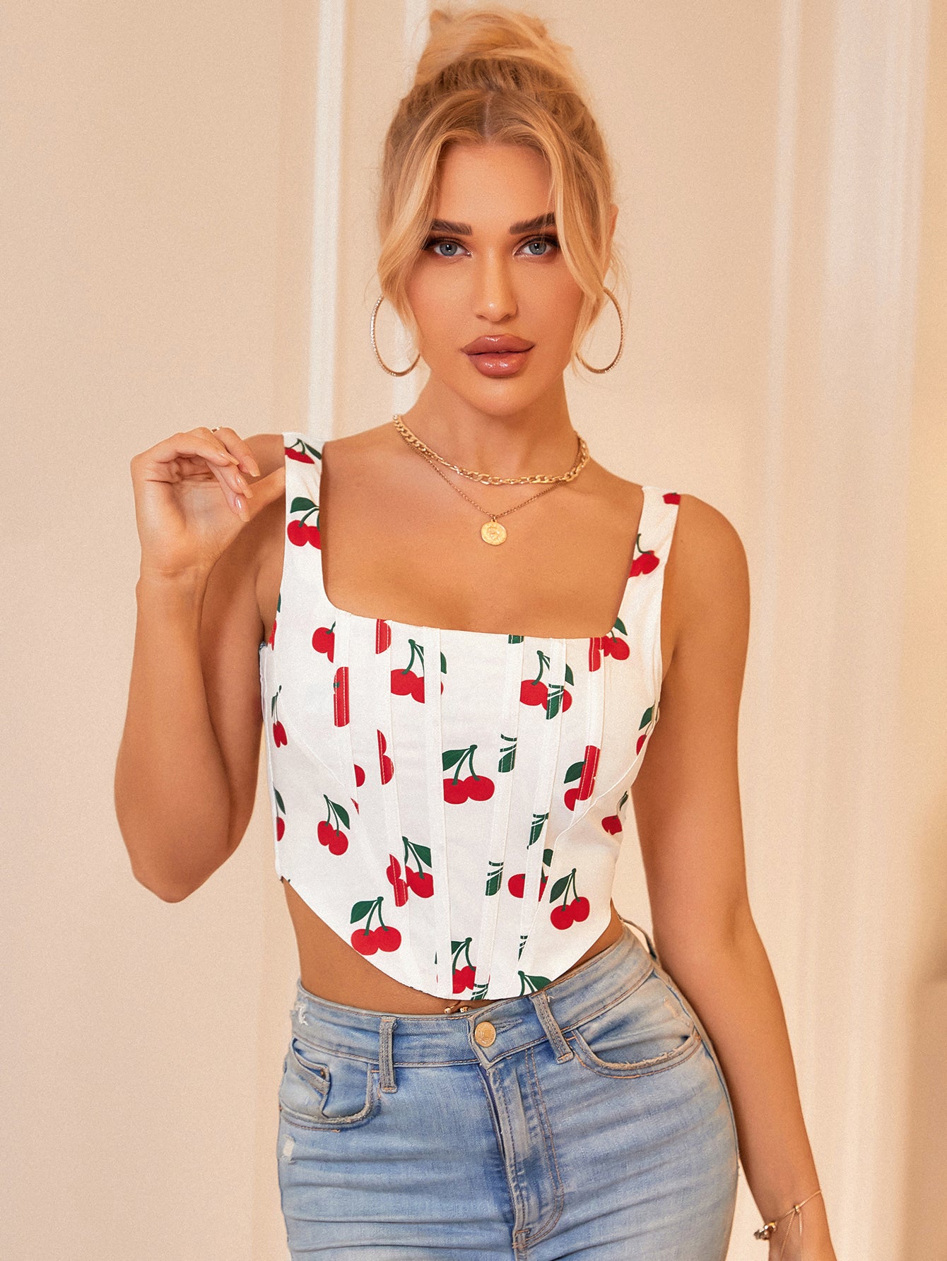 KUTUMAI Women's Summer Floral Corset Crop Top Strap Boned Bustier Cute Zip Back Party Bodyshaper